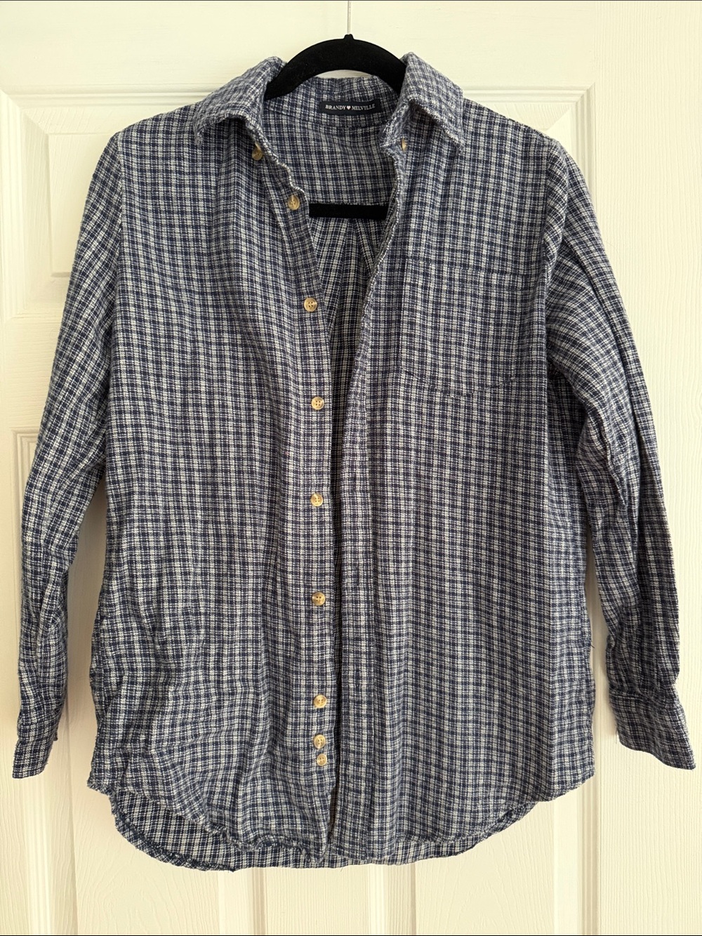Brandy Melville Blue & White Plaid Button-Down Shirt